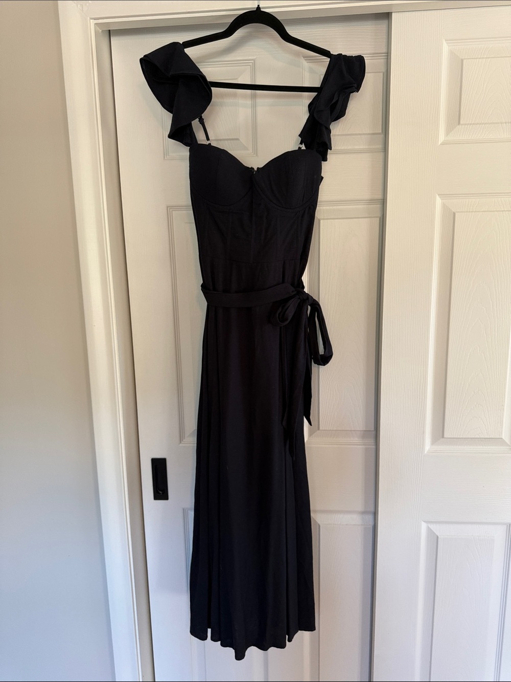 VICI Women's Navy Blue Ruffle-Strap Maxi Dress